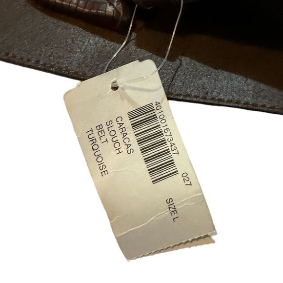 Chicos Caracas Slouch Belt Turquoise Leather Beaded Size Large - Picture 12 of 12